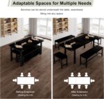 Feonase 5-Piece Dining Table Set for 4-8 People, 63" Large Extendable Kitchen Table Set with 2 Benches and 2 Square Stools, Dining Room Table with MDF Wood Board, Easy Assembly, Black - Image 5