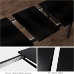 Feonase 5-Piece Dining Table Set for 4-8 People, 63" Large Extendable Kitchen Table Set with 2 Benches and 2 Square Stools, Dining Room Table with MDF Wood Board, Easy Assembly, Black - Image 6