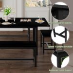 Feonase 5-Piece Dining Table Set for 4-8 People, 63" Large Extendable Kitchen Table Set with 2 Benches and 2 Square Stools, Dining Room Table with MDF Wood Board, Easy Assembly, Black - Image 7