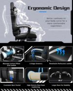 Yaheetech Gaming Chair, Video Game Chair with Massage Lumbar Support and Footrest Height Adjustable Ergonomic Computer Gaming Chair with Swivel Seat and Headrest, Black/White - Image 4