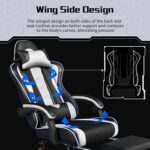 Yaheetech Gaming Chair, Video Game Chair with Massage Lumbar Support and Footrest Height Adjustable Ergonomic Computer Gaming Chair with Swivel Seat and Headrest, Black/White - Image 8