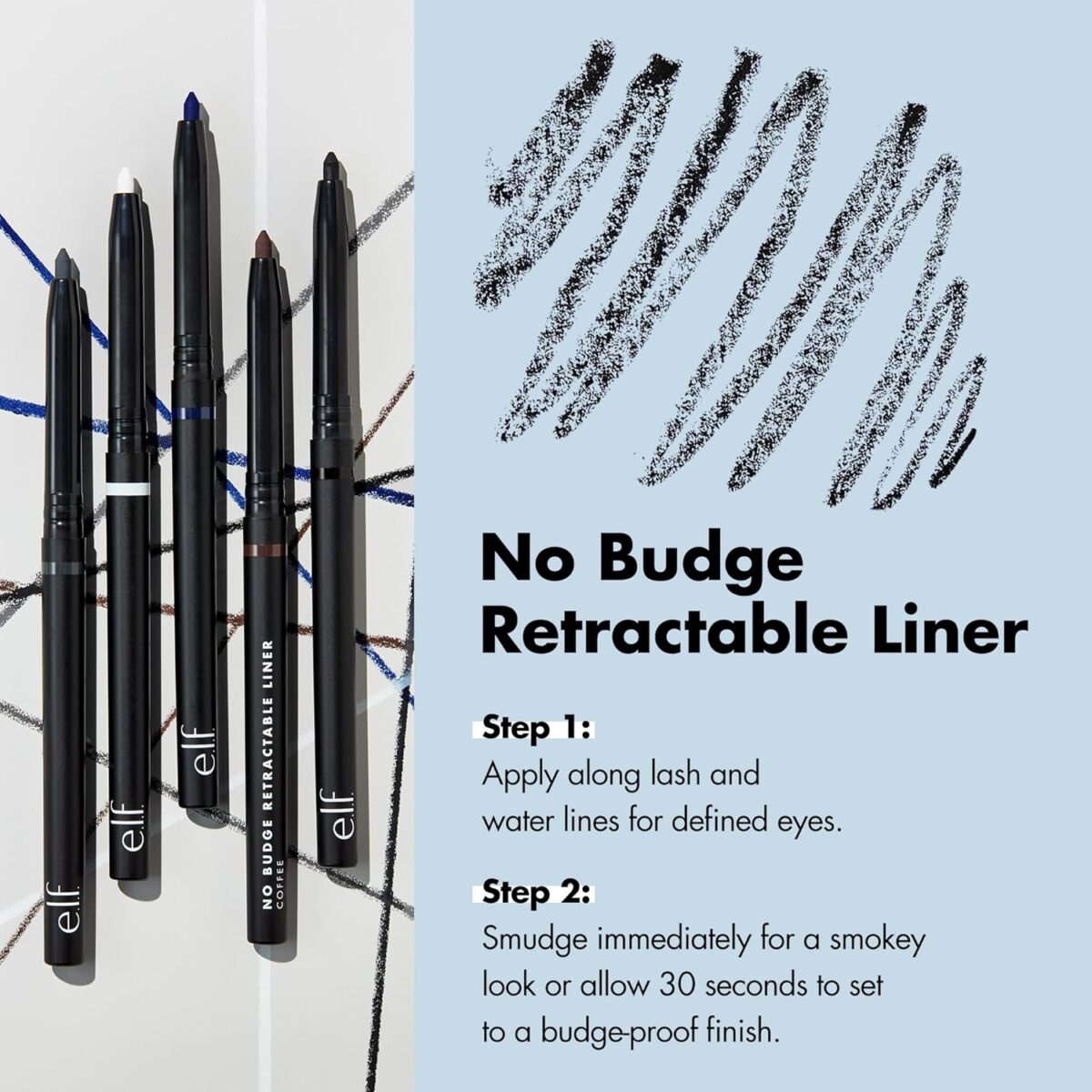 e.l.f. No Budge Retractable Eyeliner, Creamy, Ultra-Pigmented & Waterproof, Creates Bold & Defined Lines, Vegan & Cruelty-Free, Black - Image 4