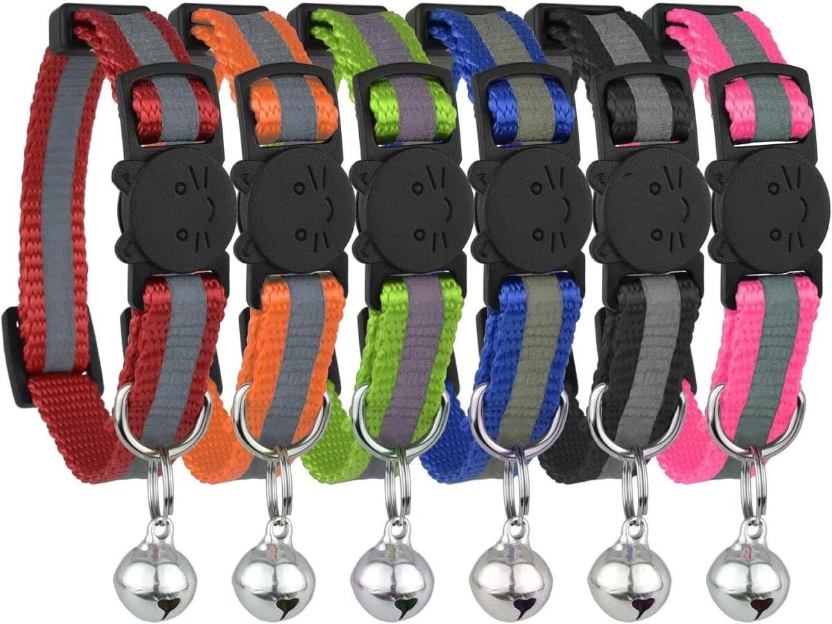 Reflective Cat Collar with Bell, Set of 6, Solid & Safe Collars for Cats, Nylon, Mixed Colors, Pet Collar, Breakaway Cat Collar Charms - Image 9