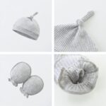 Baby Romper with Baby Mittens & Newborn Hats Footless Long Sleeve Solid Onesie Hi Im New Here - Image 4