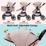 2-in-1 Baby Stroller with Bassinet Mode - Folding Infant Newborn Pram Stroller with Reversible Seat - Toddler Strollers for 0-36 Months Old Babies (Beige) - Image 3