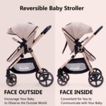 2-in-1 Baby Stroller with Bassinet Mode - Folding Infant Newborn Pram Stroller with Reversible Seat - Toddler Strollers for 0-36 Months Old Babies (Beige) - Image 4