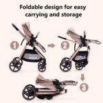 2-in-1 Baby Stroller with Bassinet Mode - Folding Infant Newborn Pram Stroller with Reversible Seat - Toddler Strollers for 0-36 Months Old Babies (Beige) - Image 7