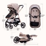 2-in-1 Baby Stroller with Bassinet Mode - Folding Infant Newborn Pram Stroller with Reversible Seat - Toddler Strollers for 0-36 Months Old Babies (Beige) - Image 8