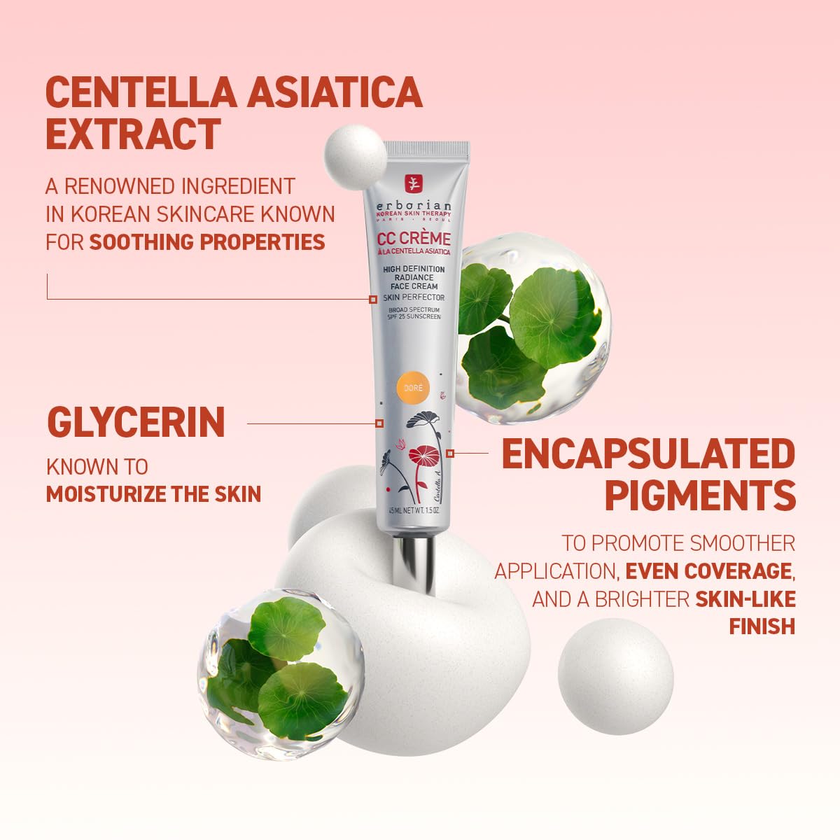 Erborian CC Cream Color Correcting SPF 25, Tone-Evening Korean Skincare Makeup Hybrid, Moisturizes, Lightweight, Blurs Skin, Natural, Luminous Finish - Image 4