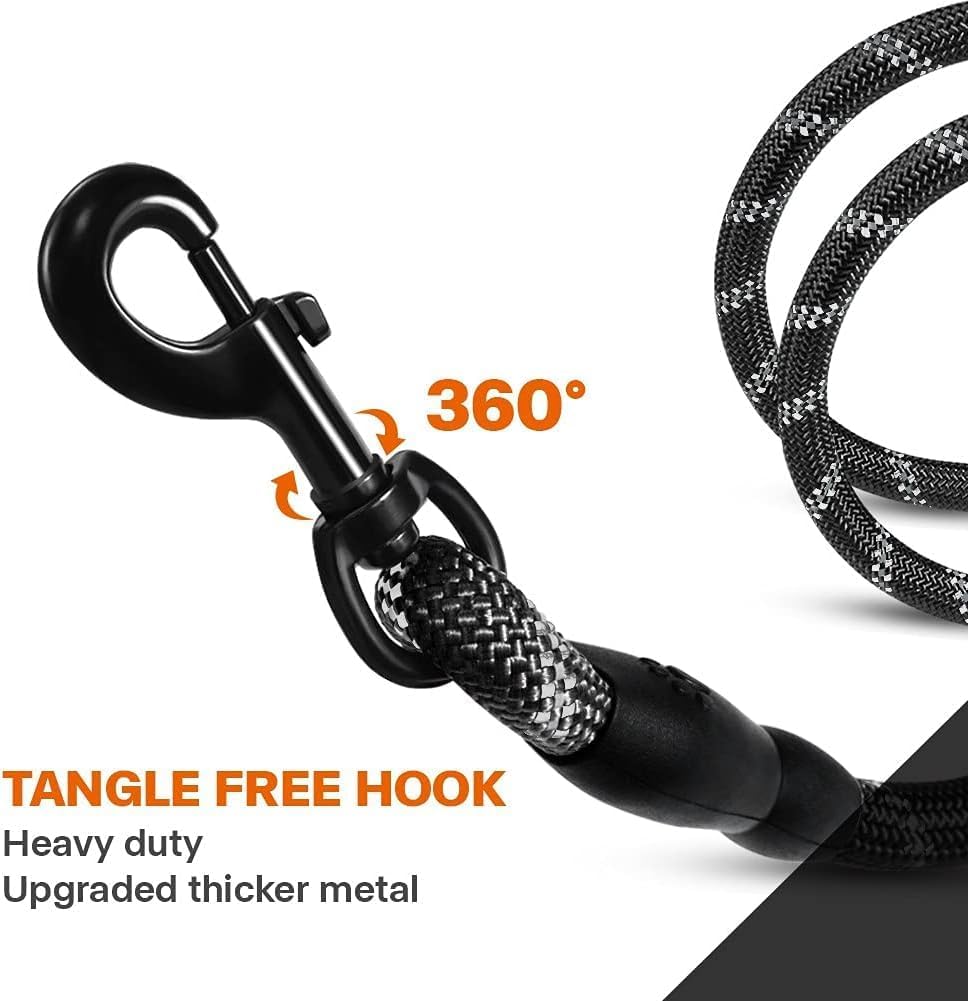 Taglory Rope Dog Leash 6 FT with Comfortable Padded Handle, Highly Reflective Threads Leash for Medium Large Dogs, 1/2 inch, Black - Image 7
