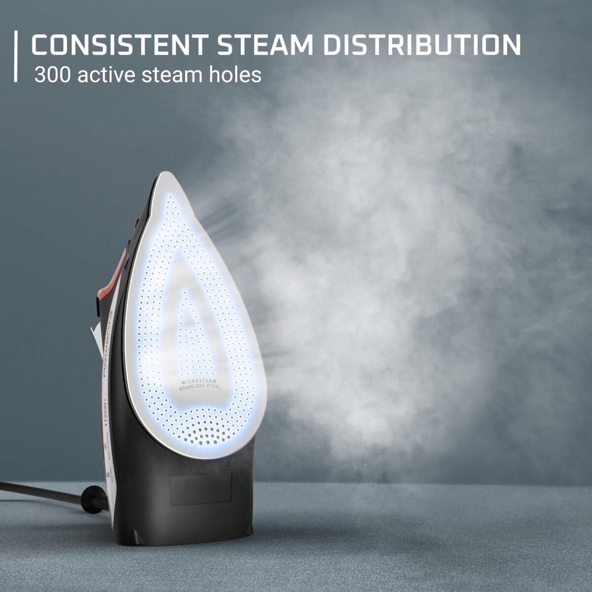 Rowenta Iron Steamer for Clothes, Stainless Steel Soleplate Steam Iron, Microsteam Holes, 1700 Watts, Lightweight, Auto-off, Black, DW2360 - Image 4
