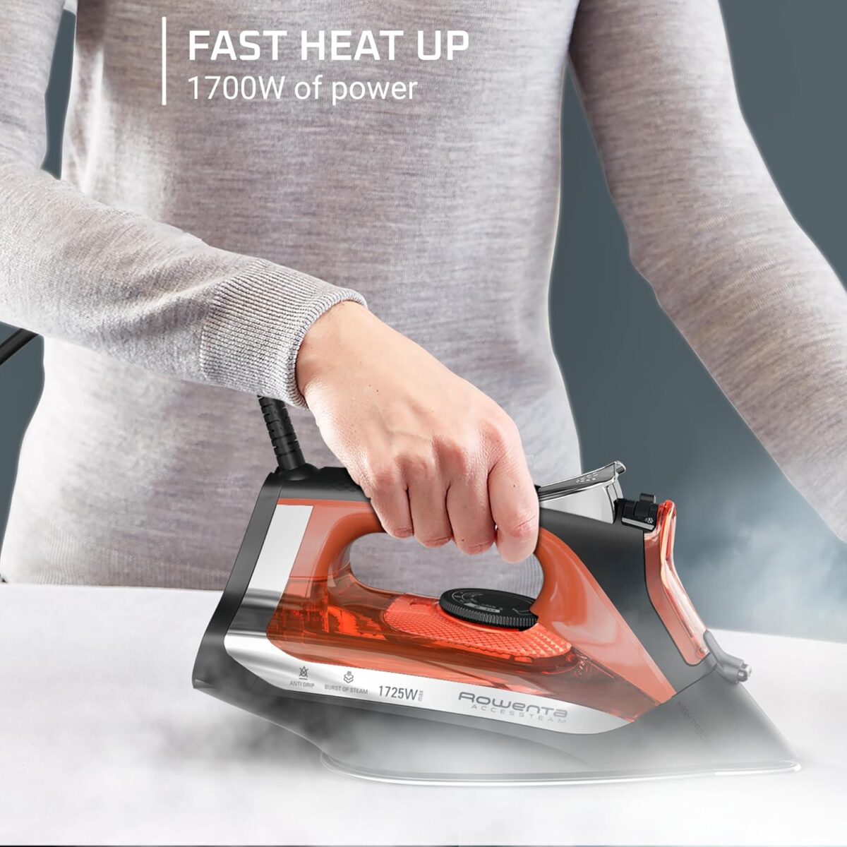 Rowenta Iron Steamer for Clothes, Stainless Steel Soleplate Steam Iron, Microsteam Holes, 1700 Watts, Lightweight, Auto-off, Black, DW2360 - Image 5