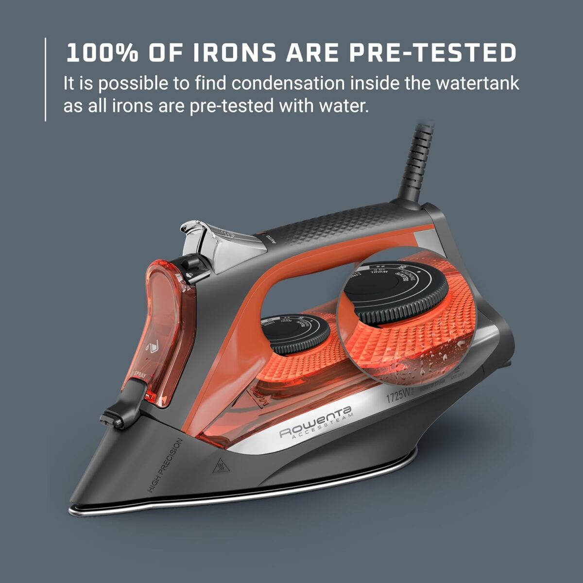 Rowenta Iron Steamer for Clothes, Stainless Steel Soleplate Steam Iron, Microsteam Holes, 1700 Watts, Lightweight, Auto-off, Black, DW2360 - Image 7