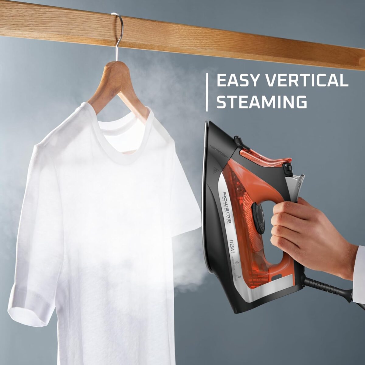 Rowenta Iron Steamer for Clothes, Stainless Steel Soleplate Steam Iron, Microsteam Holes, 1700 Watts, Lightweight, Auto-off, Black, DW2360 - Image 8