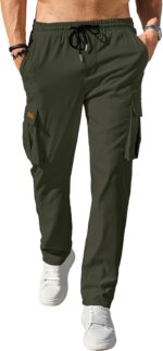 Comdecevis Men's Casual Cargo Pants Workout Joggers Stretch Sweatpants Hiking Drawstring Tactical Pants with Multi Pockets - Image 3