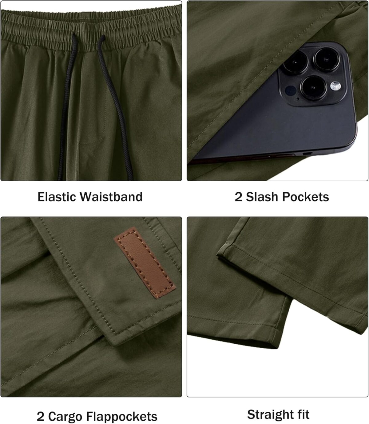 Comdecevis Men's Casual Cargo Pants Workout Joggers Stretch Sweatpants Hiking Drawstring Tactical Pants with Multi Pockets - Image 5