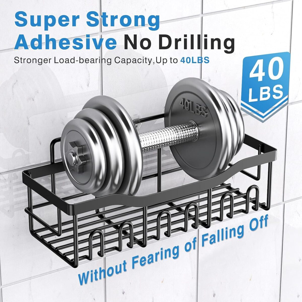 Adhesive Shower Caddy, 5 Pack Rustproof Stainless Steel Bath Organizers With Large Capacity, No Drilling Shelves for Bathroom Storage & Home Decor-XL Size - Image 5