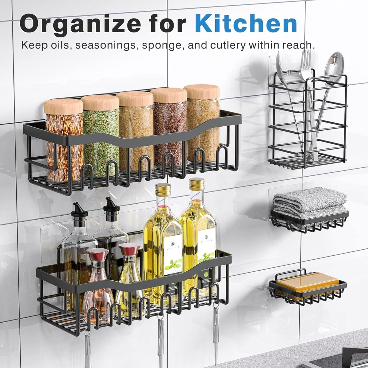 Adhesive Shower Caddy, 5 Pack Rustproof Stainless Steel Bath Organizers With Large Capacity, No Drilling Shelves for Bathroom Storage & Home Decor-XL Size - Image 7