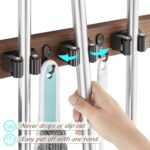 Mop and Broom Holder Wall Mount - Rustic Wood Broom Mop Hanger - Wall Mounted Garden Tool Rack Organizer for Closet Garage Laundry Room Kitchen Decor With 4 Slots & 4 Hooks - Image 3