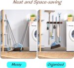 Mop and Broom Holder Wall Mount - Rustic Wood Broom Mop Hanger - Wall Mounted Garden Tool Rack Organizer for Closet Garage Laundry Room Kitchen Decor With 4 Slots & 4 Hooks - Image 4