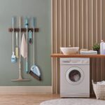 Mop and Broom Holder Wall Mount - Rustic Wood Broom Mop Hanger - Wall Mounted Garden Tool Rack Organizer for Closet Garage Laundry Room Kitchen Decor With 4 Slots & 4 Hooks - Image 6