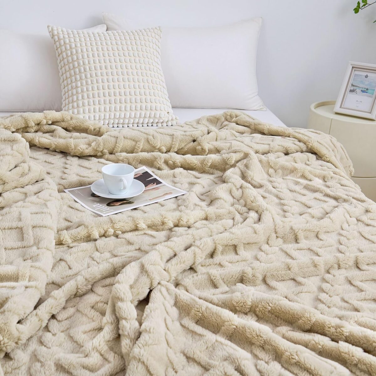 Aganear Fleece Throw Blanket - Cozy Soft Lightweight Fuzzy Throw Blanket for Women Portable Throw Blankets for Couch, Warm Present for Birthday, Christmas, Halloween, Housewarming(50"x60", Khaki) - Image 6