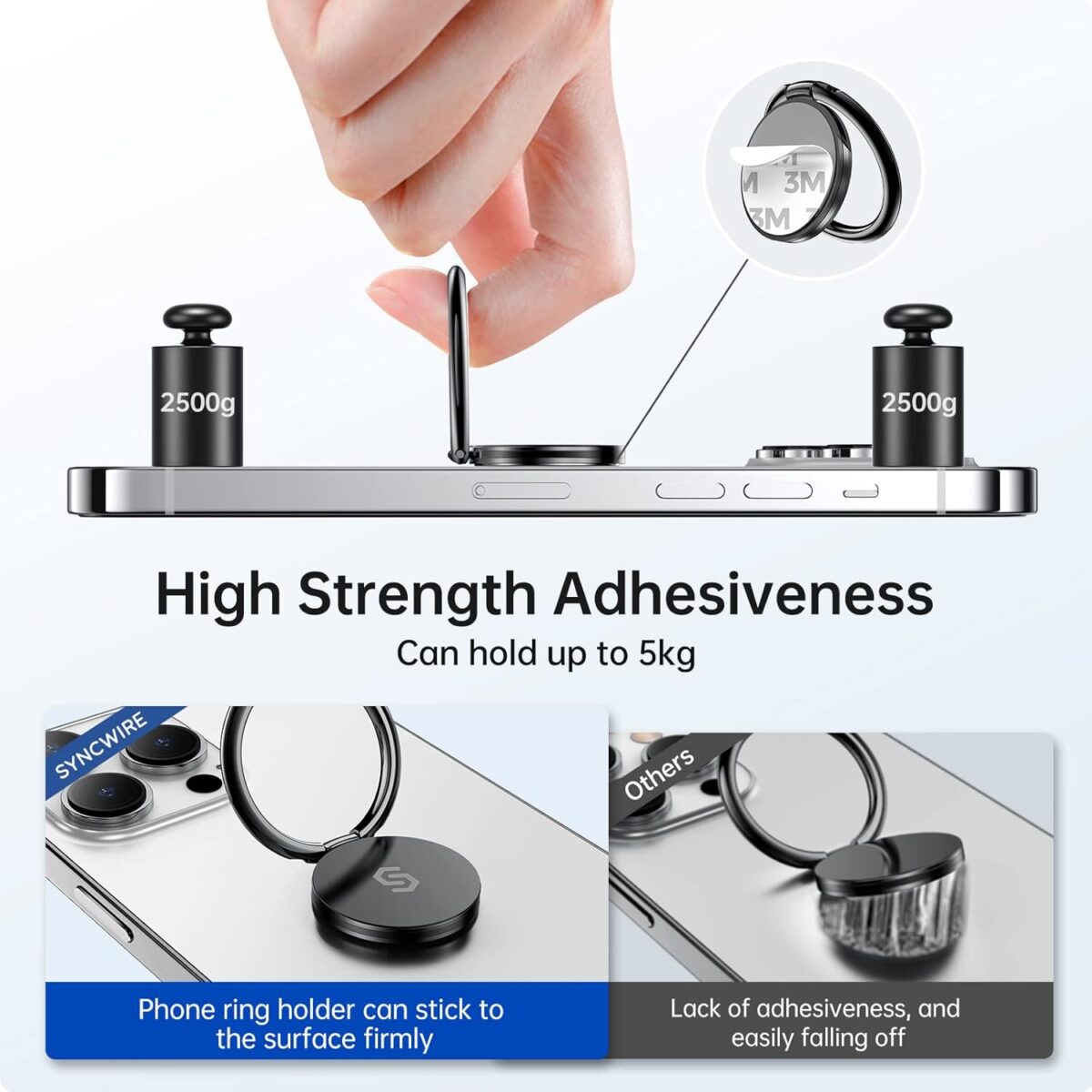 Syncwire Cell Phone Ring Holder Stand, 360 Degree Rotation Finger Ring Kickstand Polished Metal Phone Grip for Magnetic Car Mount - Image 5