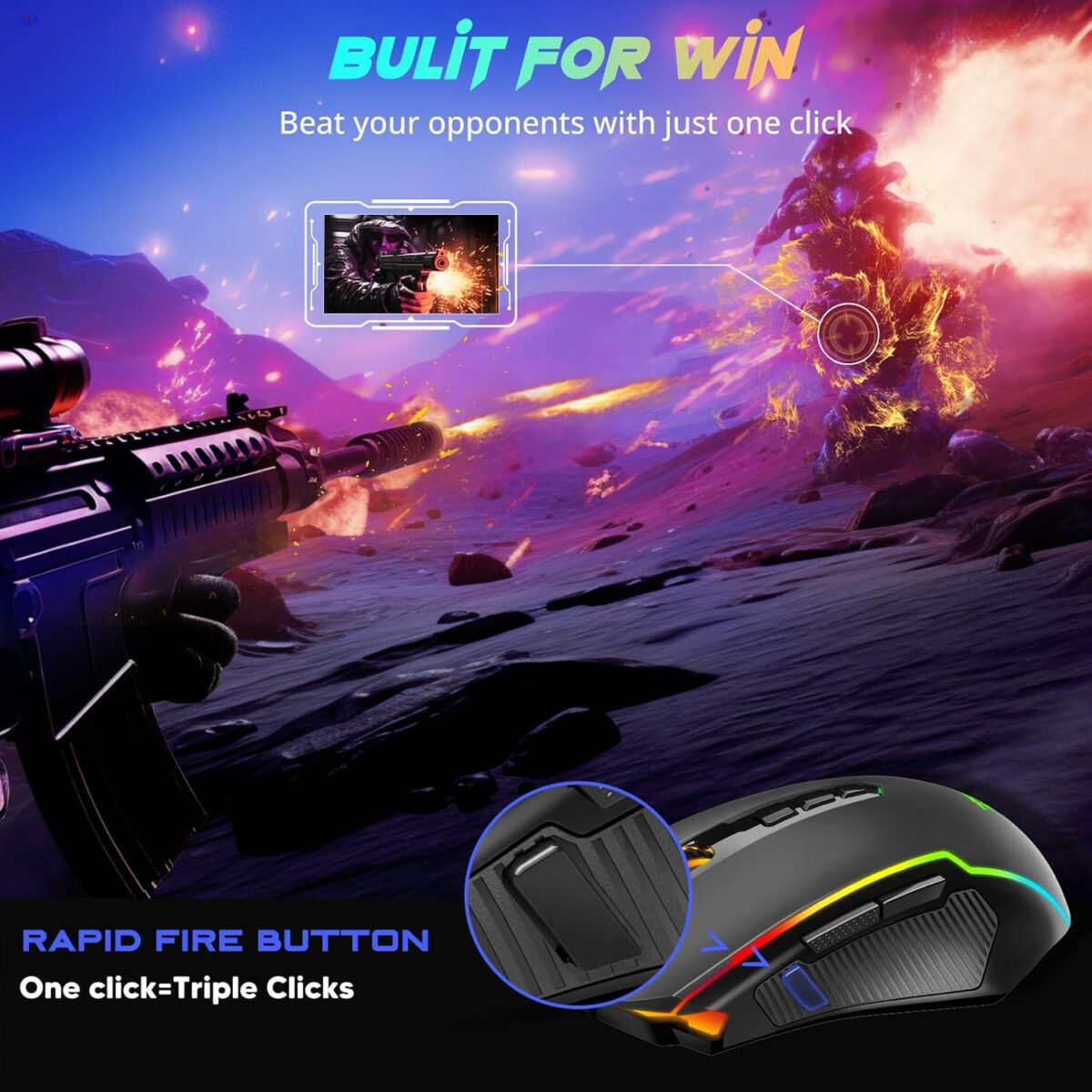 Redragon Gaming Mouse, Wireless Mouse Gaming with 8000 DPI, PC Gaming Mice with Fire Button, RGB Backlit Programmable Ergonomic Mouse Gamer, Rechargeable, 70Hrs for Windows, Mac Gamer, Black - Image 7