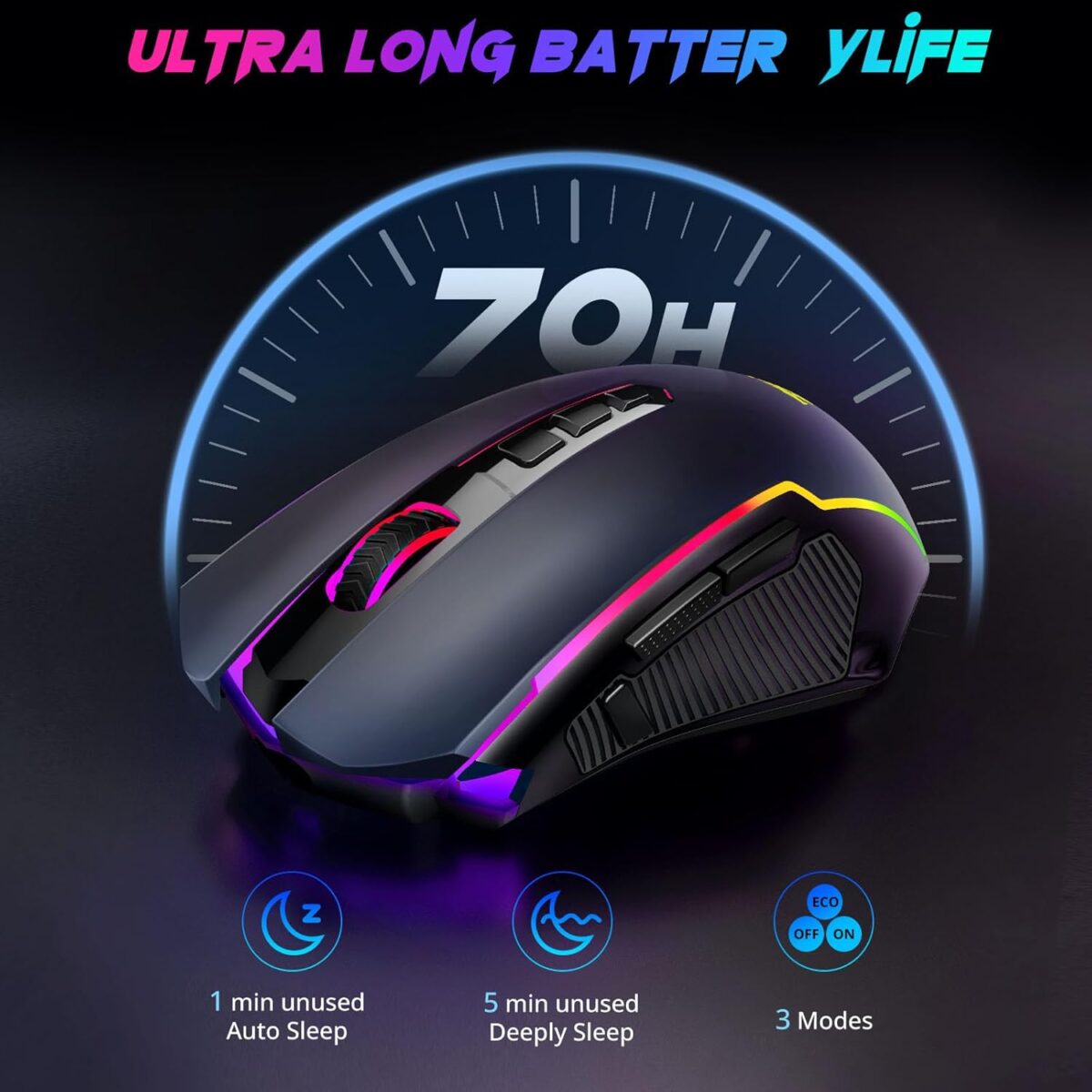 Redragon Gaming Mouse, Wireless Mouse Gaming with 8000 DPI, PC Gaming Mice with Fire Button, RGB Backlit Programmable Ergonomic Mouse Gamer, Rechargeable, 70Hrs for Windows, Mac Gamer, Black - Image 8