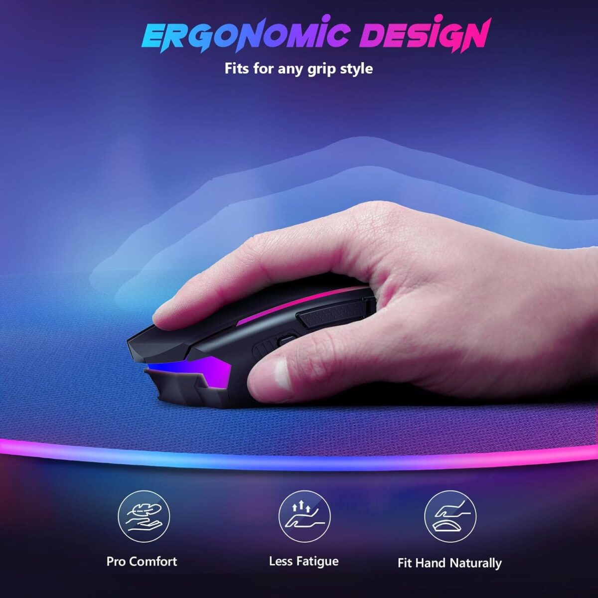 Redragon Gaming Mouse, Wireless Mouse Gaming with 8000 DPI, PC Gaming Mice with Fire Button, RGB Backlit Programmable Ergonomic Mouse Gamer, Rechargeable, 70Hrs for Windows, Mac Gamer, Black - Image 9