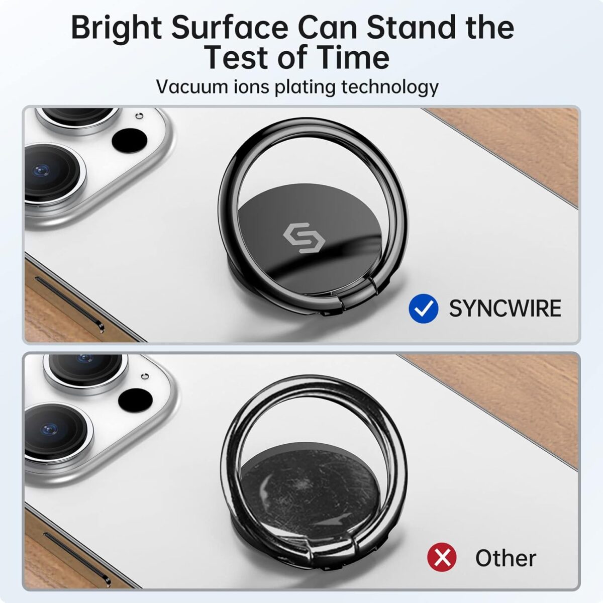 Syncwire Cell Phone Ring Holder Stand, 360 Degree Rotation Finger Ring Kickstand Polished Metal Phone Grip for Magnetic Car Mount - Image 9
