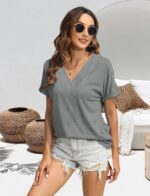 2PCS T Shirts Short Sleeve V Neck Tees Womens Fashion Tops Trendy Soft 2025 Casual Summer Spring Outfits Clothes - Image 5