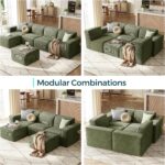 LINSY HOME Modular Sectional Sofa Ottoman, Boneless Sofa Comfy Corduroy Sectional Cloud Couch Ottoman for Living Room, No Assembly Required, Green - Image 5