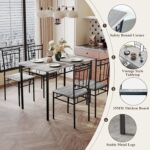 5 Piece Dining Table Set, Modern Metal&Wood Kitchen Dinner Table with 4 Chairs, Dining Room Table Sets for Small Spaces, Gray - Image 6