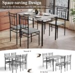 5 Piece Dining Table Set, Modern Metal&Wood Kitchen Dinner Table with 4 Chairs, Dining Room Table Sets for Small Spaces, Gray - Image 8