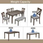 6-Piece Dining Table Set for 4-6 People, Kitchen Set with 4 Upholstered Chairs and One Bench, Living Room Chairs with X-Shape Backrest, Rectangular Wooden Table for Home Bar, Walnut - Image 5
