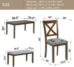 6-Piece Dining Table Set for 4-6 People, Kitchen Set with 4 Upholstered Chairs and One Bench, Living Room Chairs with X-Shape Backrest, Rectangular Wooden Table for Home Bar, Walnut - Image 7