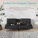 Flamaker Futon Sofa Bed Modern Folding Futon Set Convertible Recliner Lounge for Living Room with 2 Cup Holders, Removable Armrests (PU Leather, Black) - Image 6