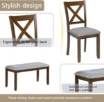 6-Piece Dining Table Set for 4-6 People, Kitchen Set with 4 Upholstered Chairs and One Bench, Living Room Chairs with X-Shape Backrest, Rectangular Wooden Table for Home Bar, Walnut - Image 8