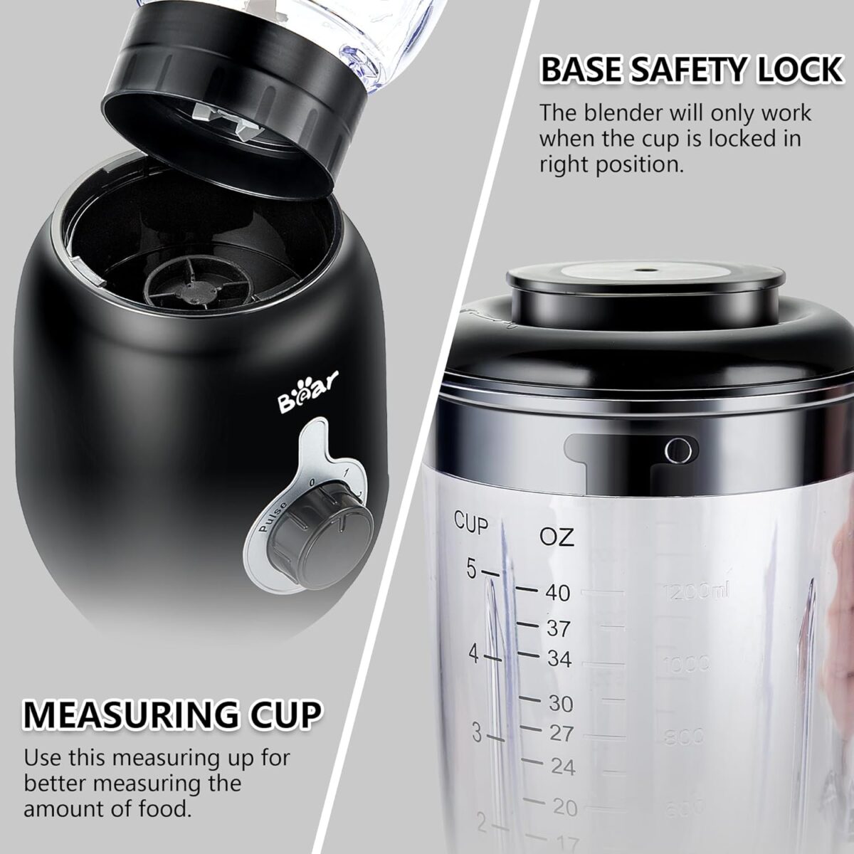 Bear Blender, 2025 New 700W Smoothie Countertop Blender with 40oz Cup for Shakes and Smoothies, 3-Speed for Crushing Ice, Puree and Frozen Fruit with Autonomous Clean - Image 6