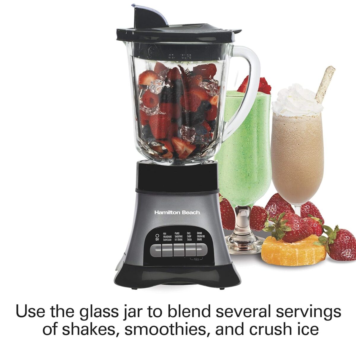 Hamilton Beach Blender and Food Processor Combo for Shakes & Smoothies, With 3 Cup Electric Food Chopper Attachment, 40 oz Glass Jar, Blender Travel Cup, 700 Watts Peak Power, Gray & Black (58163) - Image 4