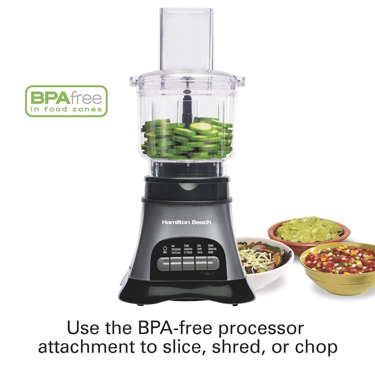 Hamilton Beach Blender and Food Processor Combo for Shakes & Smoothies, With 3 Cup Electric Food Chopper Attachment, 40 oz Glass Jar, Blender Travel Cup, 700 Watts Peak Power, Gray & Black (58163) - Image 9