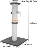 Cat Scratching Post 34 Inches Heavy Duty and Thicker Cat Scratching Post Sisal Rope with Hanging Ball and Mice Scratching Post for Indoor Cats and Adult(Grey) - Image 3