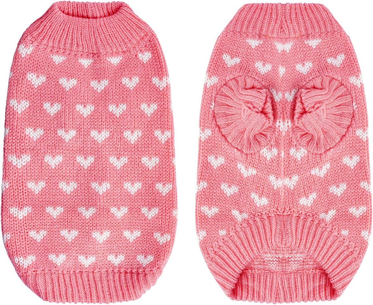 Dxhycc Dog Knitted Sweater Heart Puppy Sweater Warm Soft Pet Holiday Clothes for Small Cats and Dogs (Pink, S) - Image 3