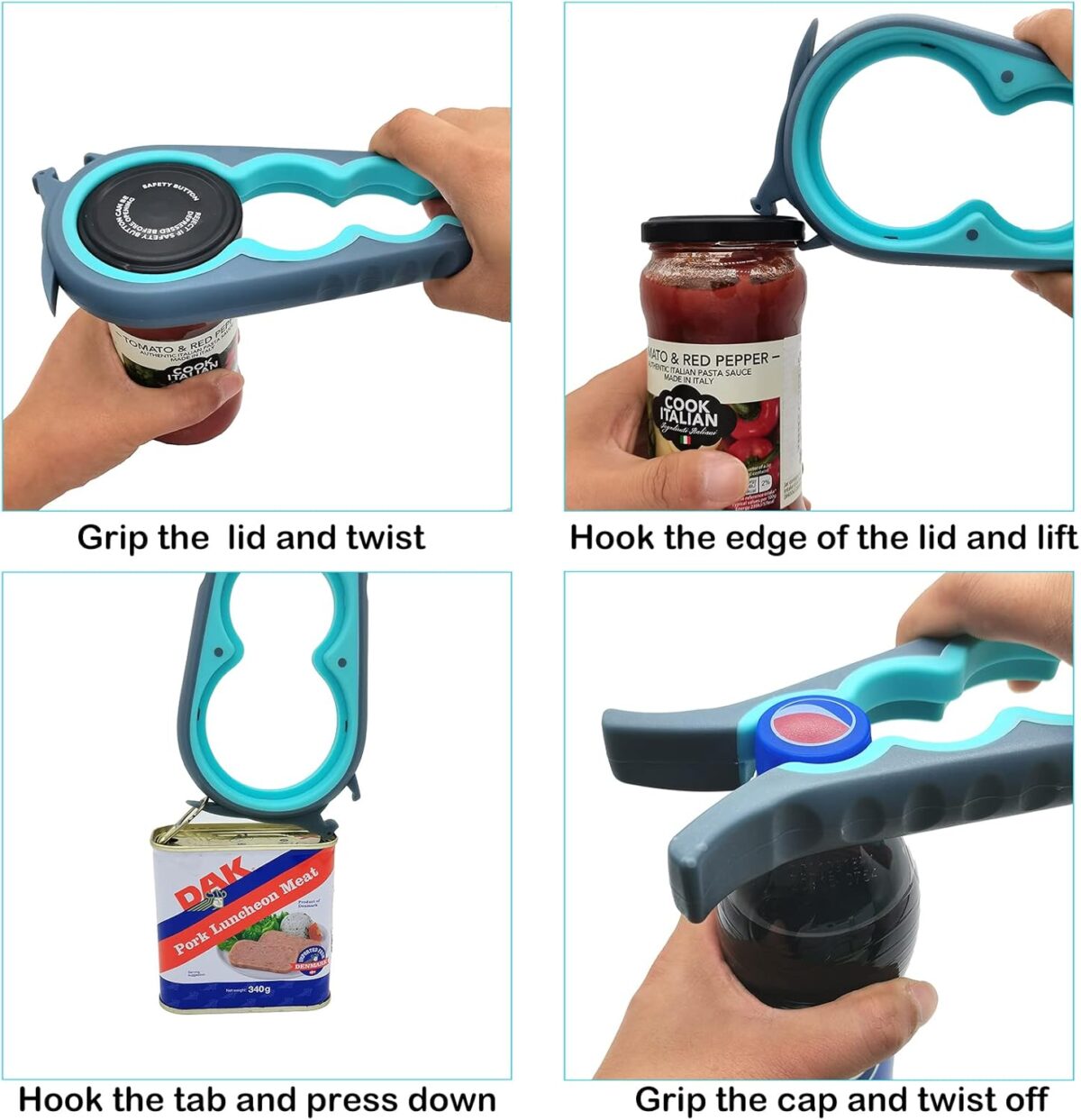 Otstar Jar Opener Bottle Opener and Can Opener for Weak hands, Seniors with Arthritis and Anyone with Low Strength, Mutil Jar Opener Get Lids Off Easily (Blue and Grey) - Image 4