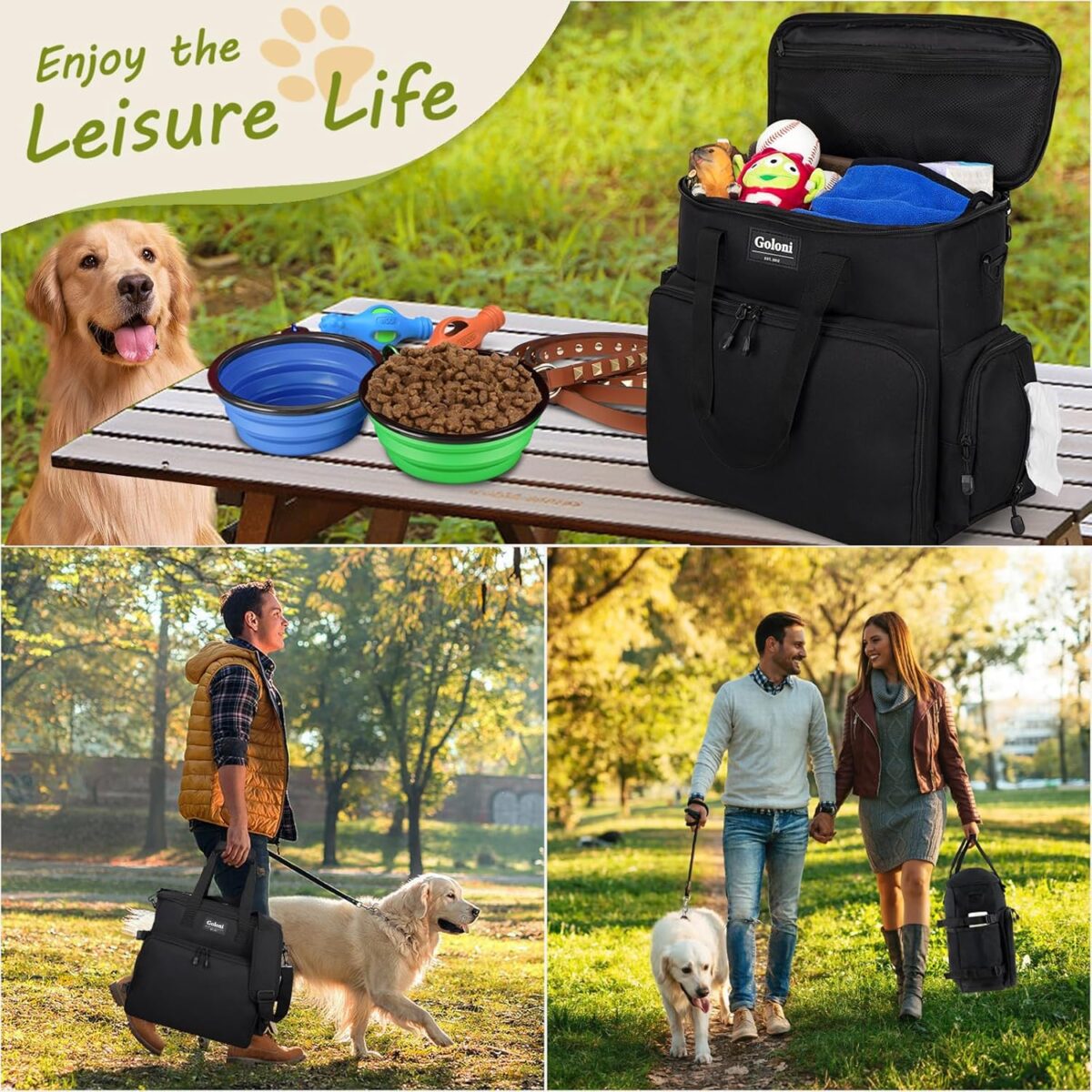 Dog Travel Bag Airline Approved–Pet Travel Tote with Collapsible Bowls,Food Containers & Feeding Mat–Multi-Pocket Organizer for Dogs & Cats, Durable & Water-Resistant for Hiking,Trips,Outdoors - Image 3