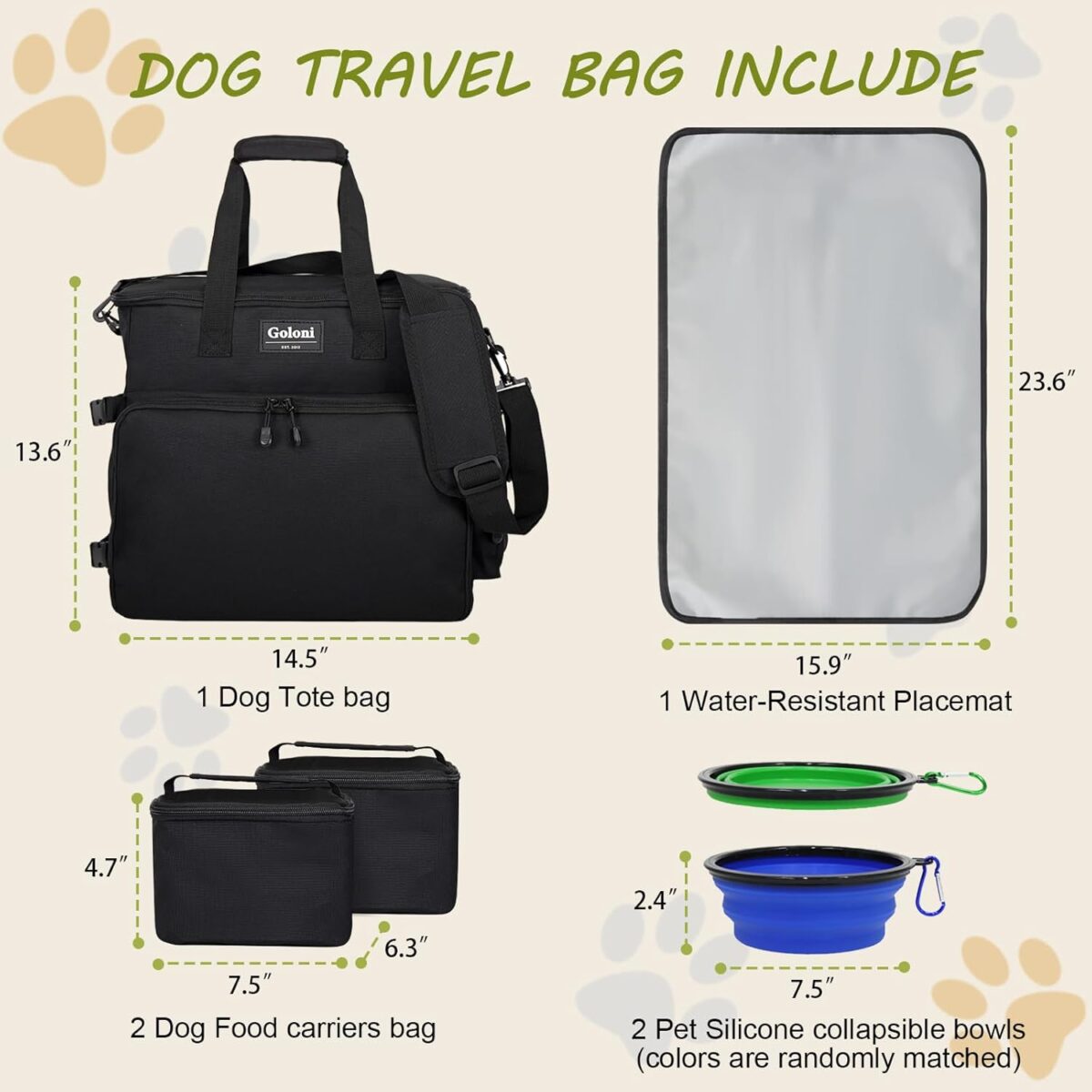 Dog Travel Bag Airline Approved–Pet Travel Tote with Collapsible Bowls,Food Containers & Feeding Mat–Multi-Pocket Organizer for Dogs & Cats, Durable & Water-Resistant for Hiking,Trips,Outdoors - Image 4