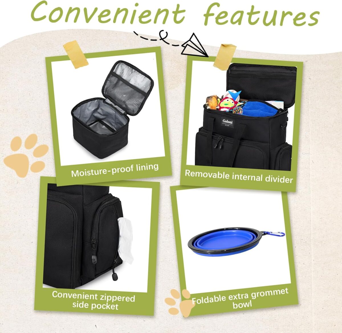 Dog Travel Bag Airline Approved–Pet Travel Tote with Collapsible Bowls,Food Containers & Feeding Mat–Multi-Pocket Organizer for Dogs & Cats, Durable & Water-Resistant for Hiking,Trips,Outdoors - Image 6