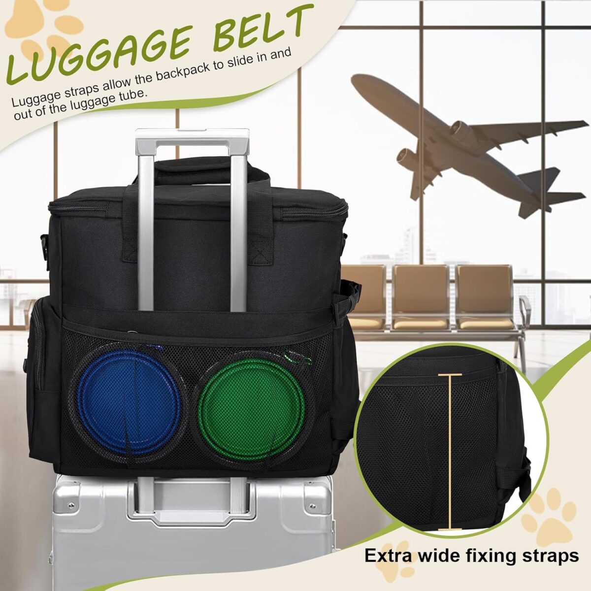 Dog Travel Bag Airline Approved–Pet Travel Tote with Collapsible Bowls,Food Containers & Feeding Mat–Multi-Pocket Organizer for Dogs & Cats, Durable & Water-Resistant for Hiking,Trips,Outdoors - Image 7