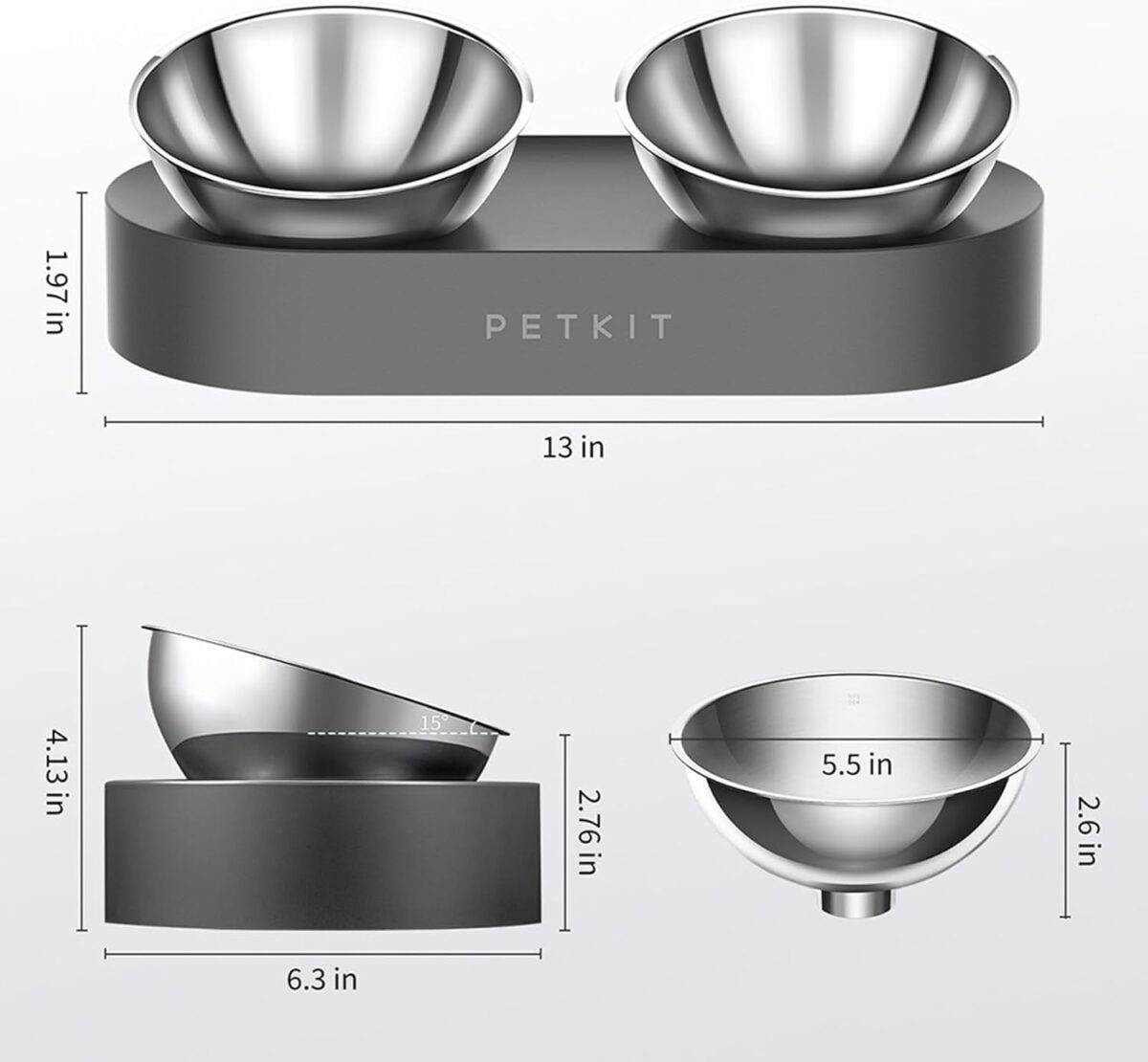 PETKIT Raised Dog Cat Food Bowl 304 Stainless Steel, Elevated Pet Food and Water Bowl Dishes, Elevated Cat Bowls, Non-Slip Tilted Cat Bowl No Spill - Image 4